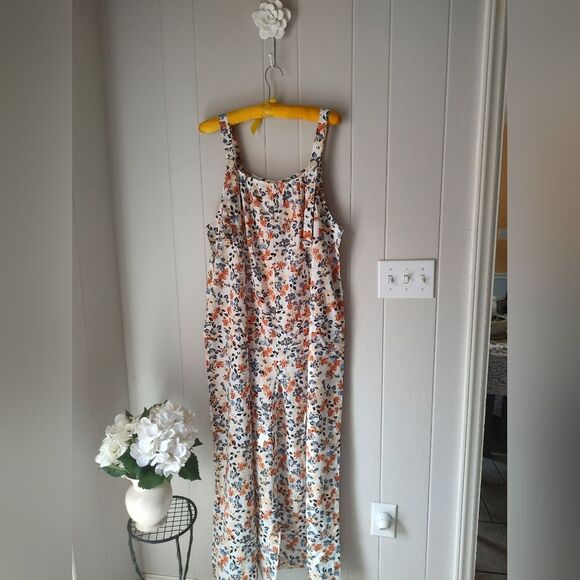 Floral Dress Overalls Wide legged Lightweight Jumpsuit XL - Picture 2 of 10